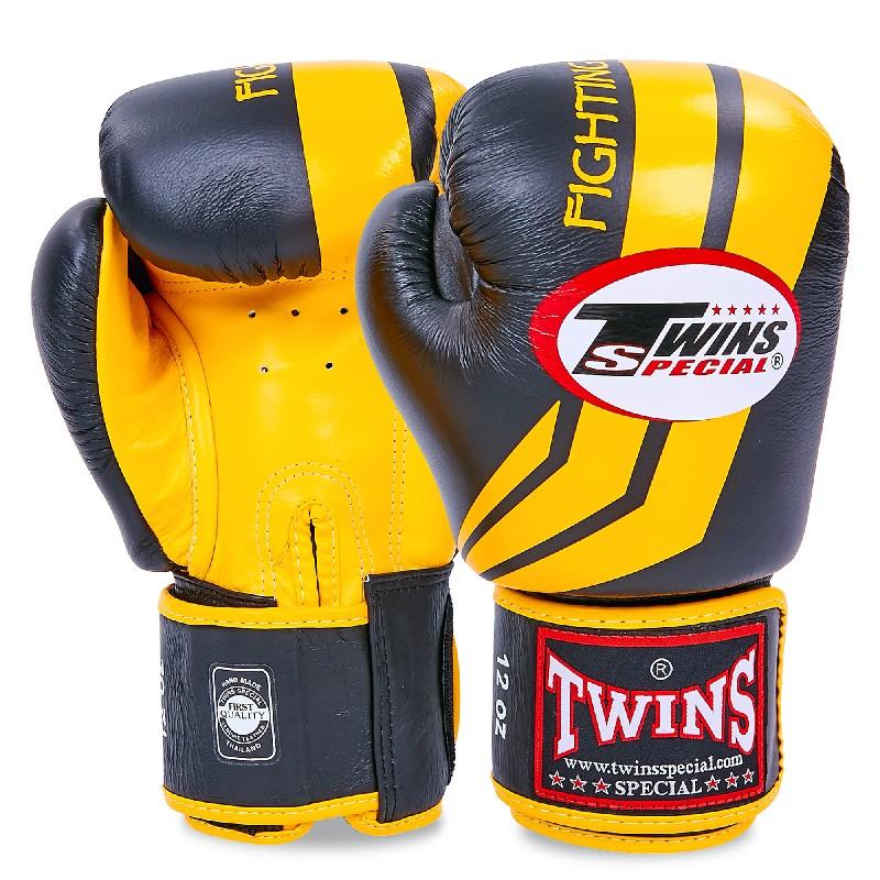 [FBGVL3-43-10] Рукавички боксерські шкіряні TWINS FBGVL3-43 10oz чорний-жовтий (Оригінал)