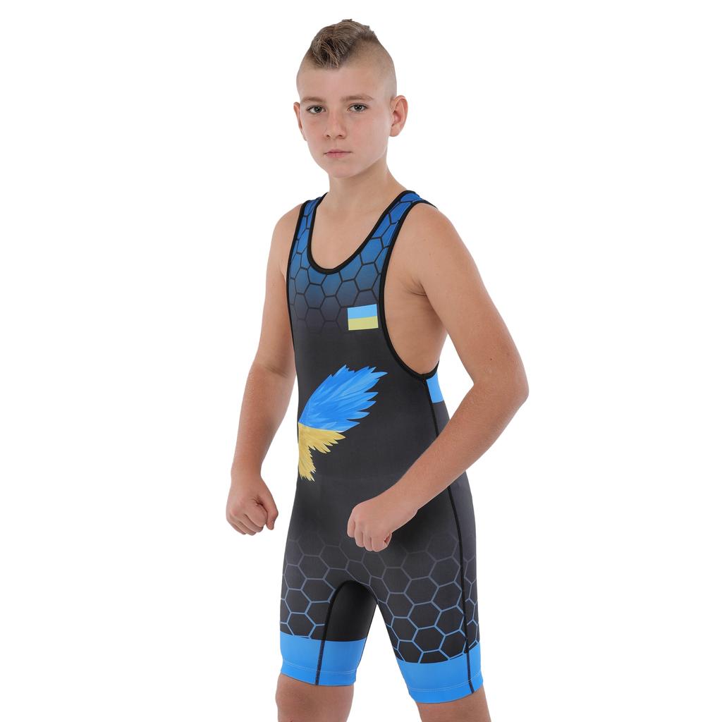 [JY-6605-1] Трико для боротьби дитяче UKRAINE зріст 128-162см JY-6605-1 (4XS)