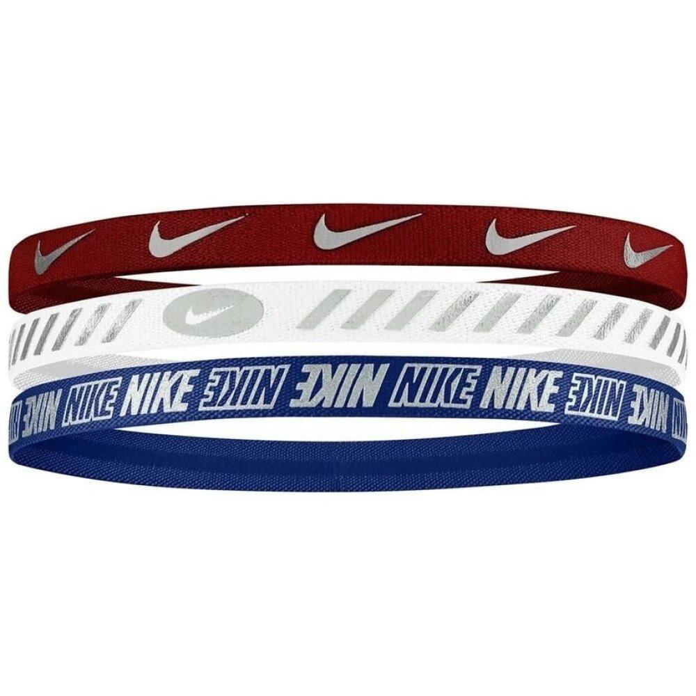 [N.100.4527.662.OS] Пов'язки на голову Nike, набір пов'язок різної ширини 3 шт. METALLIC UNIVERSITY — білий, червоний, синій — унісекс, універсальний розмір N.100.4527.662.OS (Оригінал)